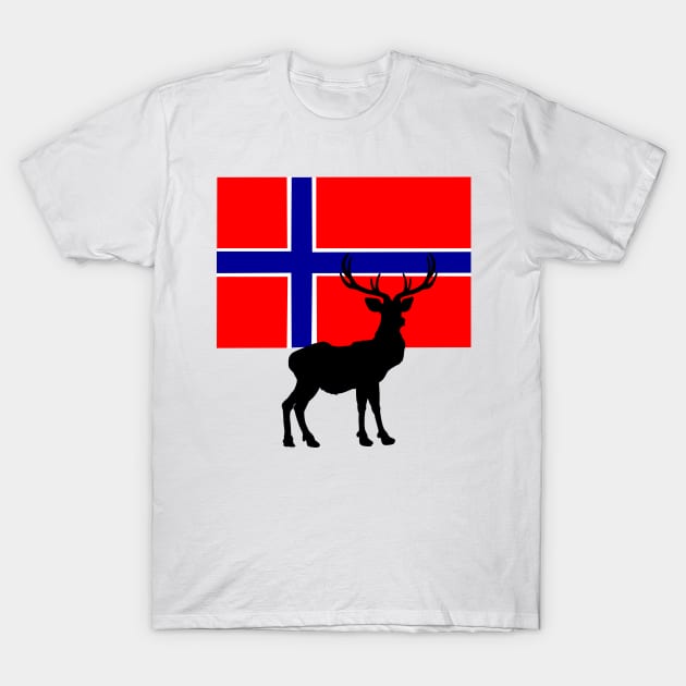 Norwegian Flag with Caribou Silhouette by Orikall T-Shirt by Orikall